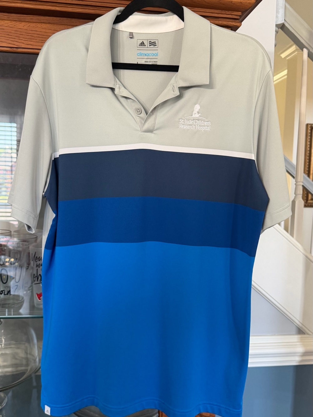 Adidas Men’s Blue Gradient St. Jude Striped Polo Shirt